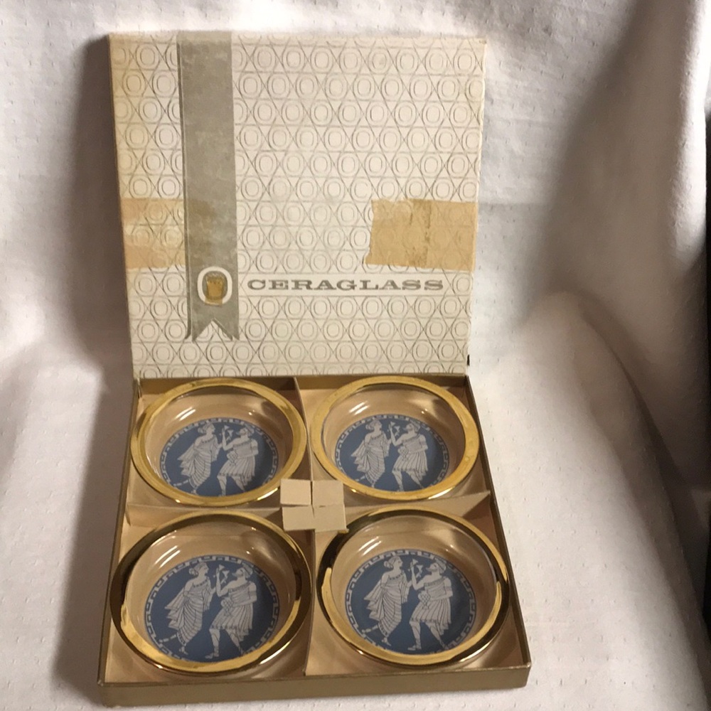 Vintage CERAGLASS Coasters Trimmed with 22K Gold x4